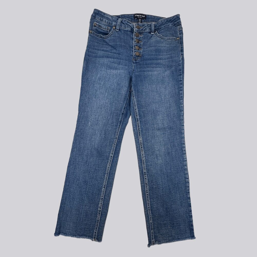 Casual Chic Kenneth Cole High-Rise Straight Crop Jeans Raw Hem Size 8